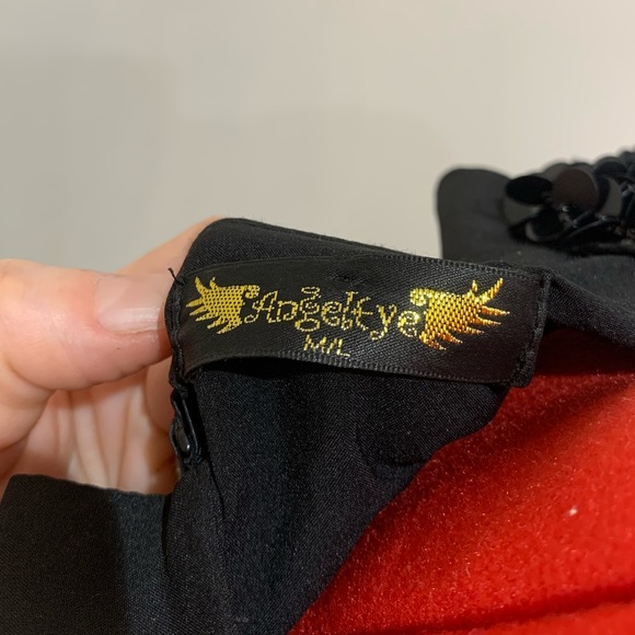 Angel Eye of London Mini Dress, Black, Pleated Waist (M/L), Beaded Sleeveless - Picture 5 of 7